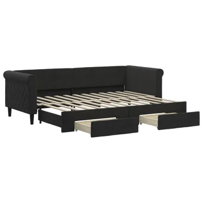 Zdjęcie produktu dla vidaXL Rozkładane łóżko dzienne z szufladami czarne 80x200 cm aksamitne