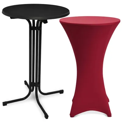 Produktbild von Beautissu Outdoor Stehtisch Bellini, klappbar, Ø60cm, Bordeaux, mit Husse