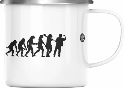 Produktbild von Trendation - Dart Emaille Tasse Dartpfeil Evolution Spruch Männer Dart-Spieler Geschenkidee (Silber)