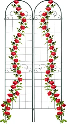 Image de Treillis Relaxdays, lot de 2, H x L 220 x 50 cm, autoportant, support à enfoncer, plantes grimpantes, treillis pour fleurs, vert