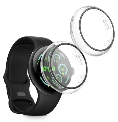 Produktbild von kwmobile 2x Glas Hülle für Google Pixel Watch 3 45mm Schutzhülle - Fullbody Fitnesstracker Case Set aus Glas - Transparent
