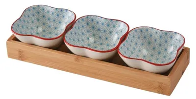 Immagine prodotto di Solidchoice - Set di 3 ciotole in Vetroceramica per salse con vassoio di servizio in bambù