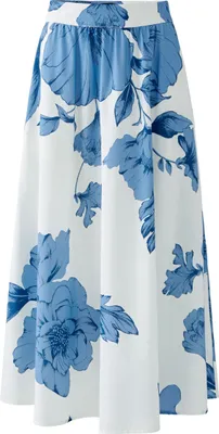 Produktbild von Oui Maxirock in A-Linie mit Blumendruck Blau-Weiß Größe 40 Länge 90cm