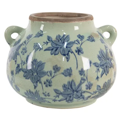Produktbild von Clayre & Eef Blumentopf 21x20x16 cm Grün Blau Keramik Blumen
