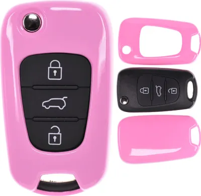 Produktbild von Auto Schlüssel Kunststoff Hülle ABS Plastik Schutz Cover Pink kompatibel mit Hyundai i30 ix20 ix35 Kia Soul Sportage Ceed Klappschlüssel
