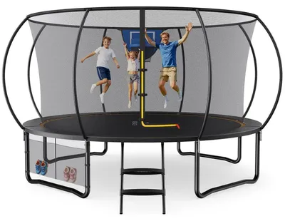 Image de Trampoline d'extérieur de 427 cm avec filet de sécurité et panier de basket, charge maximale de 150 kg