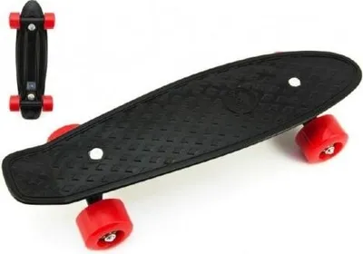 Produktbild von Skateboard 43cm, Tragfähigkeit 60kg, Kunststoffachsen, schwarz, rote Räder