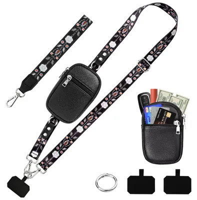 Produktbild von Handyband zum Umhangen, Handykette Universal mit Tasche (Schwarz)