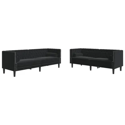 Produktbild von vidaXL 2-tlg. Chesterfield-Sofa-Set mit Nackenrollen Schwarz Samt
