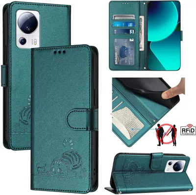 Obrázek produktu pro Kožené pouzdro pro Xiaomi 13 Lite /Xiaomi Civi 2, sladká kočka Flip pouzdro s funkcí stojánku a peněženkou zelené