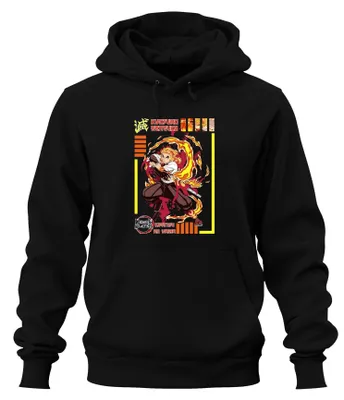 Obrázek produktu pro Kyojuro Rengoku Demon Slayer Kimetsu no Yaiba Flame Hashira Uni mikina s kapucí, černá, XXL