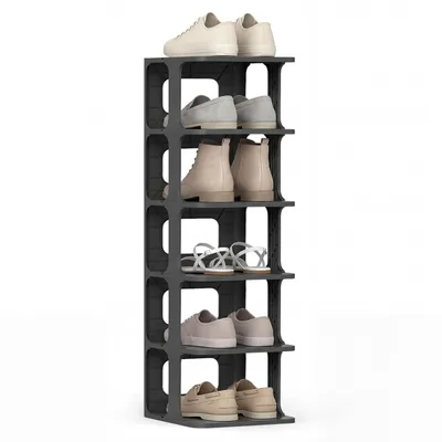 Zdjęcie produktu dla COSTWAY Wąska półka na buty, organizer na buty, wolnostojąca półka na buty z tworzywa sztucznego, zajmująca mało miejsca półka na buty do przedpokoju, czarna, 6 poziomów