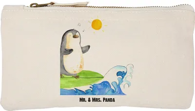 Produktbild von Mr. & Mrs. Panda Kulturtasche Pinguin Surfer Größe S Klein - Weiß - Geschenk, beauty case, Portugal, Federmappe, Etui, Federtasche, Optimistisch, Kosmetikbeutel, Mäppchen