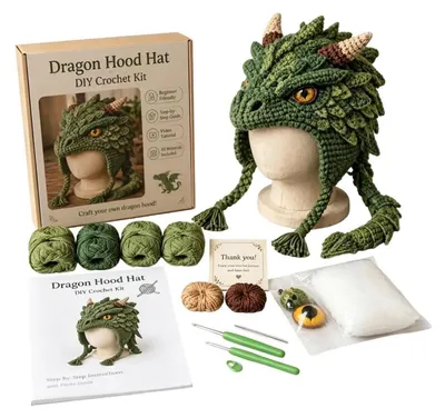 Productafbeelding van Hekelset voor beginners: Drakenkap met wol en naalden | DIY brei- en knutselmaterialen voor volwassenen