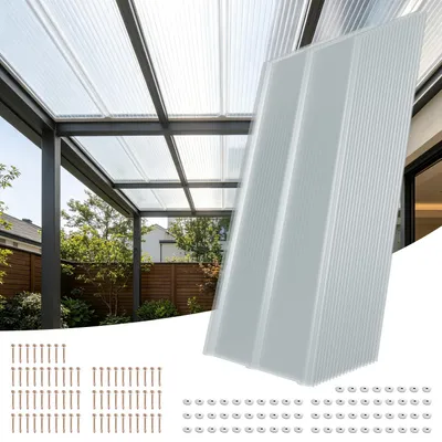 Zdjęcie produktu dla Zestaw 20 sztuk płyt FRP Eikuavons, 50x120 cm, grubość 1 mm, przezroczyste płyty trapezowe, z ochroną UV, odporne na grad i warunki atmosferyczne, w zestawie śruby do montażu nad tarasem lub jako wiatę