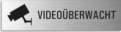 Produktbild von Türschild Videoüberwacht Hinweisschild mit Piktogramm Aluminium Edelstahloptik 160x40 mm selbstklebend