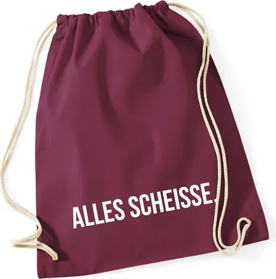 Produktbild von Huuraa Turnbeutel Alles Scheisse Schriftzug 12 Liter Burgundy Baumwolle Rucksack Geschenkidee