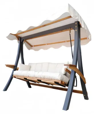 Produktbild von Schwarz Mit Weißen Kissen Gartenschaukel  Outdoor Polster Moderne Neu