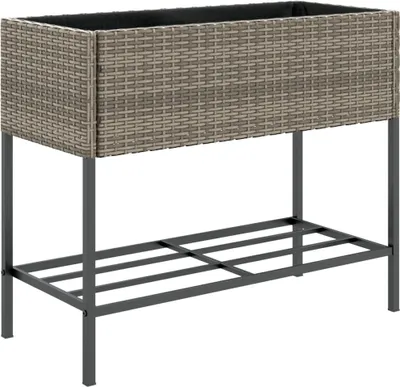Image de vidaXL Bac à plantes avec étagère Gris Poly rotin