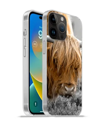 Produktbild von MuchoWow® Handyhülle Schutzhülle Hülle für Apple iPhone 14 Pro - Softcase Scottish Highlander - Pflanzen - Schwarz - Weiß Silikon Softcase Handy Hülle - Umschlag
