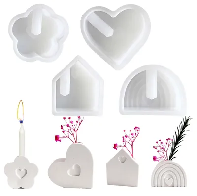 Produktbild von 4 Silikonformen, Gießformen, Kerzenhalter für Spitzkerzen, Teelichter, Blumenarrangements