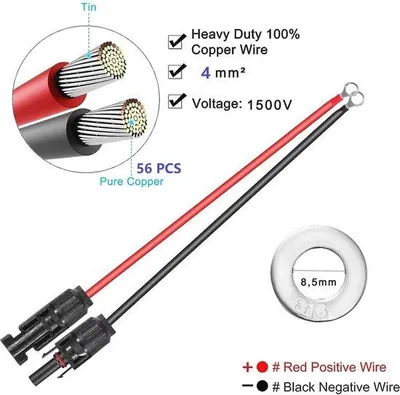 Obrázok produktu pre 1,5 m DC 10 AWG 4,0 mm² fotovoltaický kábel s konektorom a vypínačom – adaptér na solárny kábel pre solárny generátor a menič