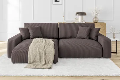 Produktbild von S-STYLE MÖBEL - Emma Ecksofa mit Schlaffunktion und Bettkasten in Cord-Stoff schöner Sitzkomfort, Ottomane links, B/T/H: 234 cm / 170 cm / 78 cm