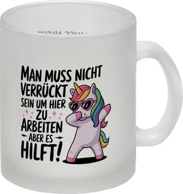 Produktbild von Es hilft verrückt zu sein Glas Tasse mit Einhorn