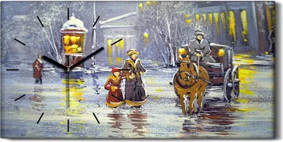 Produktbild von Wohnzimmer-Bild Leinwand Uhr 60x30 Malerei Dorfbewohner Winter Schnee Bäume - schwarze Hände