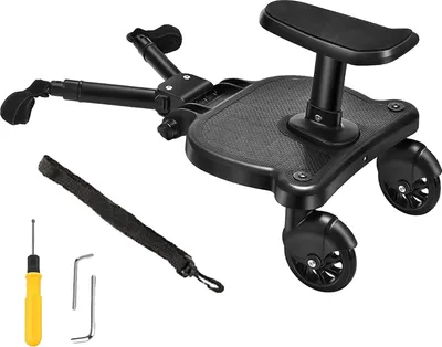 Produktbild von Tragbares Buggy-Board, verstellbarer Sitz, 360° Drehung, geeignet für Kinder von 2-6 Jahren, schwarz