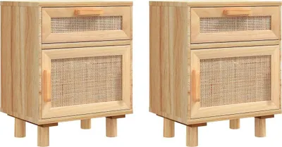 Produktbild von vidaXL Nachttische 2 Stk. Braun Massivholz Kiefer und Natur-Rattan