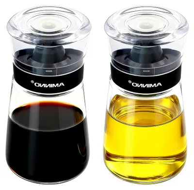 Produktbild von 2er Set Essig- und Ölflaschen für Camping, Auslaufsichere Ölflasche mit Ausgießer, Gut Versiegelte Essig- und Ölflaschen für Olivenöl, Salatdressing und Sirup, Ölspender aus Glas für Camping