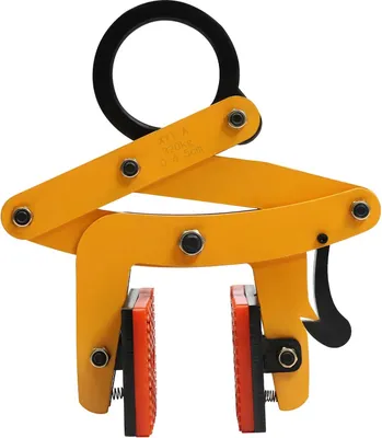 Obrázok produktu pre Svorka na palety – Svorka na zdvíhanie kamenných dosiek – Nosnosť 320 kg – Nastaviteľná šírka čeľustí 0–6,5 cm – 355 Mangánová oceľ, polyuretán – Oranžová