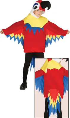 Produktbild von Tierparadies Vogelkostüm Karneval Fasching Farbenfroher Papageienanzug Kinderkostüm Tierwelt Karnevalskostüm Bunter Papagei Kapuze Inklusive Schwanz, Größe: 110/116 Farbe: Mehrfarbig