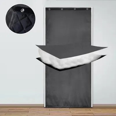 Produktbild von Verdunkelung Thermo Türvorhang Wasserdicht Winddicht Vorhang Selbstklebend Kälteschutz Gardine Raumteiler Vorhänge mit Ösen, Grau, 100x210cm