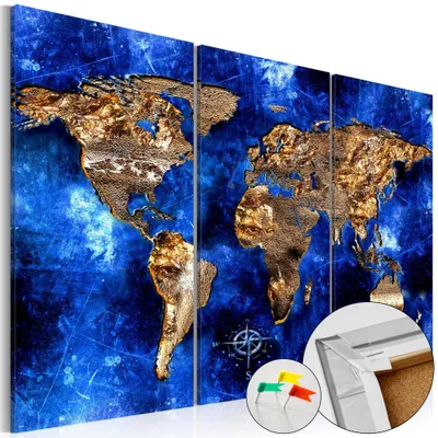 Obrázek produktu pro Korkový obraz z netkané textilie - Zlaté kontinenty 120x80 cm Karty k-A-0050-p-h