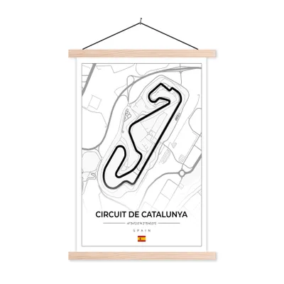 Produktbild von MuchoWow® Textilposter F1 - Rennstrecke - Circuit de Barcelona-Catalunya - Rennstrecke - Spanien - Weiß 60x90 cm mit holzfarbenen Rahmen - Textil