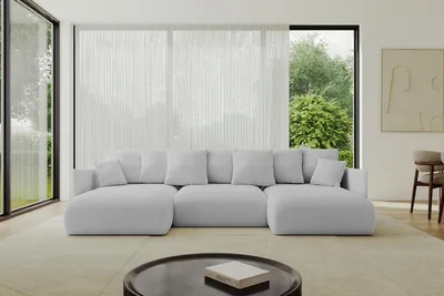 Produktbild von ALTDECOR Ecksofa in U-Form mit Schlaffunktion und Bettkasten - ONESK-U 317x177x72 cm  Hellgrau - Corner Sofa Bett Eckcouch Couch U-Form Schlafcouch Ausziehbar Wohnlandschaft Schlafsofa Cauchsofa