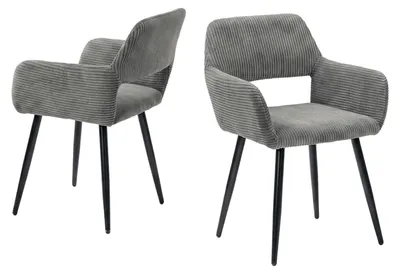 2er-Set Esszimmerstühle, Cord-Samt, grau, mit Armlehnen