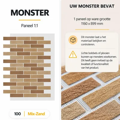 Productafbeelding van AMK Monsterpaneel – Baksteenlook met Natuurlijk Marmorsplitt – 1 Paneel (ca. 0,9 m²) – Voor Binnen & Buiten – 100 Mix-Zand