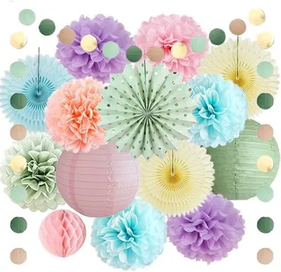 Produktbild von Party Deko Frš¹hling Papier Regenbogen Party Deko Pastell Pompoms Grš¹n Salbei Blau Gelb Lila Pastellrosa Papierf?cher Kit fš¹r Pastell Geburtstag Hochzeit Babyparty JGA Deko Junggesellinnenabschied