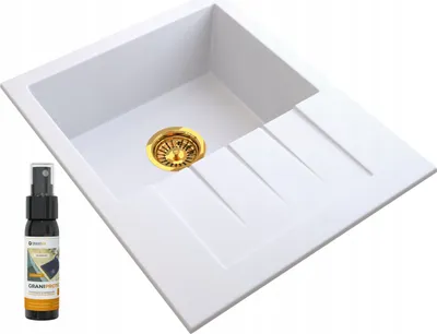 Obrázek produktu pro Granitan | Granitový dřez MILANO - Złoty Syfon - Black - Vysoce kvalitní, prostorově úsporný