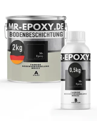 Produktbild von Mr. Epoxy Epoxidharz Bodenbeschichtung (2,5 kg, RAL 7032 Kieselgrau) - 2K Betonfarbe für Garagen, Keller & Werkstatt Boden - Flüssigkunststoff Epoxid Grundierung und Bodenversiegelung