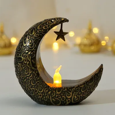 Produktbild von LED Ramadan Nachtlicht Mond Kerzenlicht Batteriebetrieben Eid Mubarak Deko Tischdekoration Dekoleuchten, Gold
