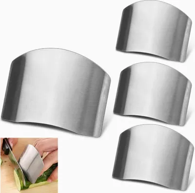 Produktbild von 4er-Pack Fingerschützer zum sicheren Schneiden von Gemüse und Obst, Finger-Handschutz aus Edelstahl zum Schneiden von Fleisch, Küchenhelfer für Köche