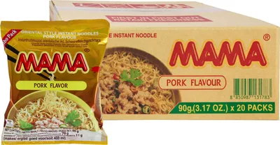 Produktbild von [ 20x 90g ] MAMA Instant Nudeln mit Schweingeschmack Jumbo Pack / Pork Flavour / orientalischer Art