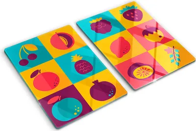 Produktbild von Tulup Glas Herdabdeckplatte - 2x40x52 cm - Glaskeramikkochfeld-Abdeckung Spritzschutz Glasabdeckplatte Kochplattenabdeckung und Schneidebrett - Zweiteilig - Essen & Getränke - Fruchtikonen - Mehrfarbig