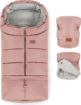 Productafbeelding van PETITE&MARS Wintervoetenzak Jibot 3-in-1 + handschoenen voor kinderwagen, kleur: Dusty Pink