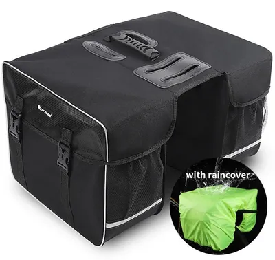 Immagine prodotto di Borsa da bicicletta - Borsa per portapacchi a doppia tasca - Grande capacità (30 litri) - Impermeabile - Nylon - Nera