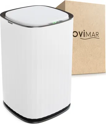 Produktbild von ovimar Sensor Badeimer Svaneke | Weiss | Sensor Mülleimer | Kosmetikeimer oval | Eimer mit Deckel | 10l (Liter) | auch als Windeleimer | stylischer Mülleimer fürs Bad oder die Küche als Abfalleimer